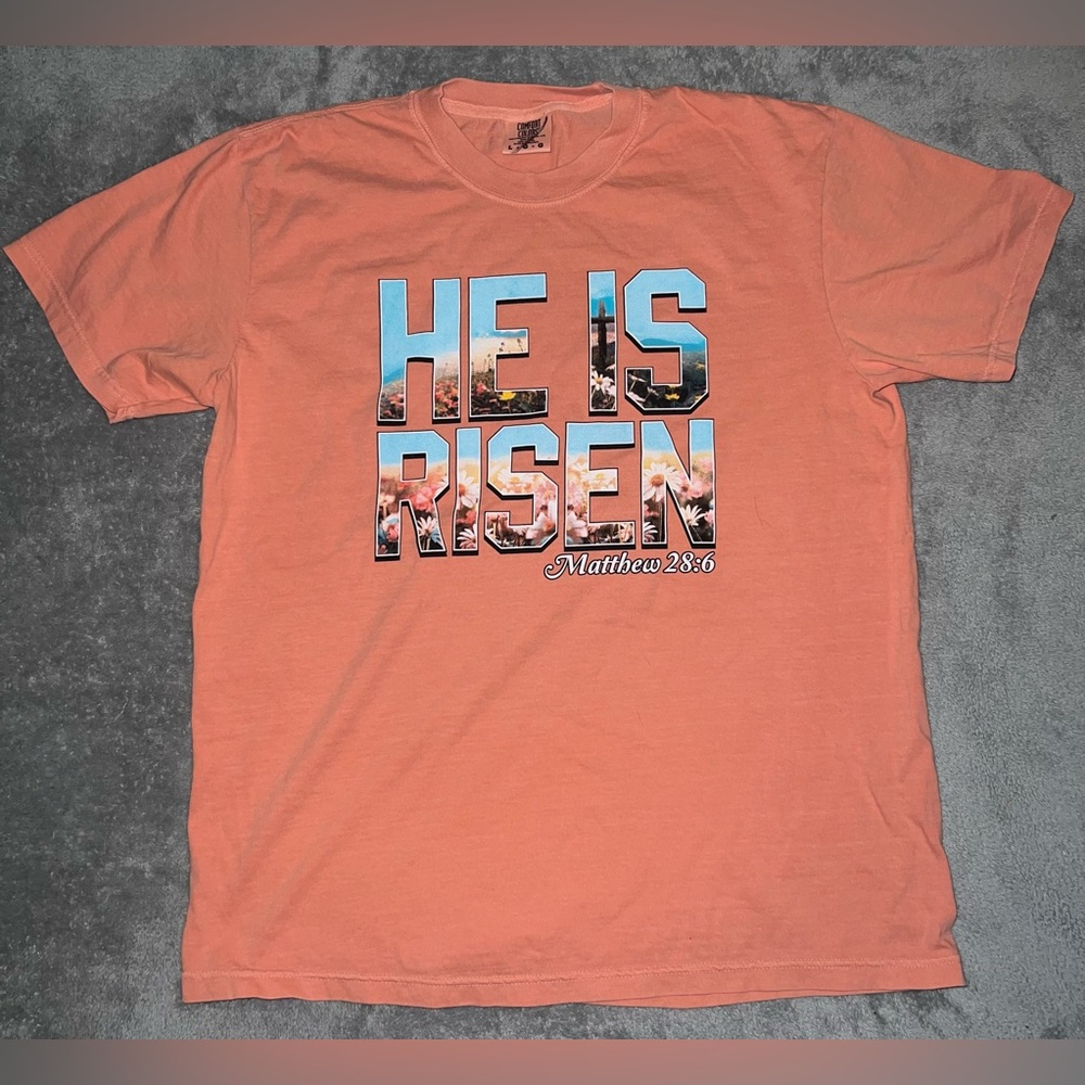 Comfort Colors 'He Is Risen' Graphic Tee - Coral